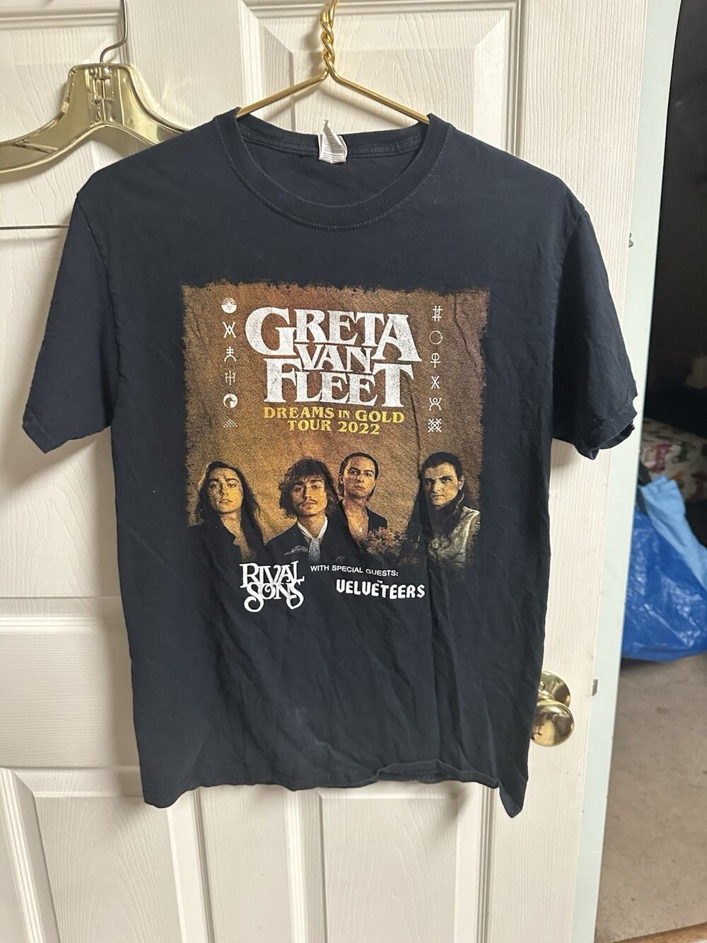 Greta Van Fleet Shirt Med 36w Live In US 2022 Tour Band Black Dreams In Gold